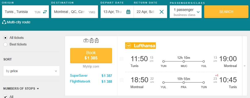 In BUSINESS CLASS from Tunisia to Canada for just US$1,385 (round-trip ...