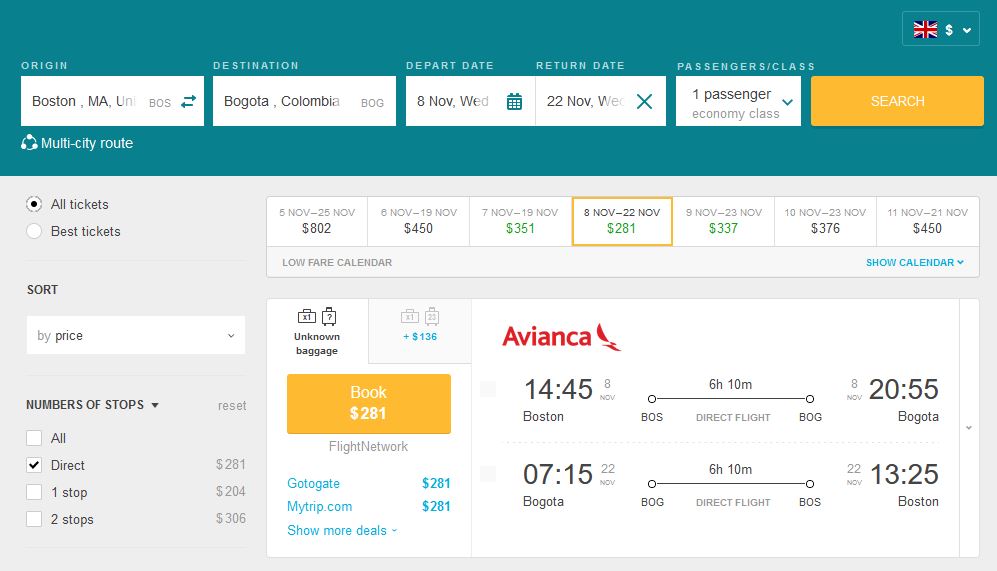 2023 10 06 10 22 02 Boston Bogota 2023 11 08 2023 11 22 Flights search – Mozilla