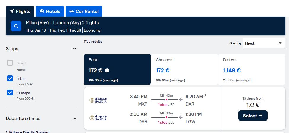 2023 07 12 14 47 50 Cheap flights from Milan to Dar Es Salaam at Skyscanner – Mozilla