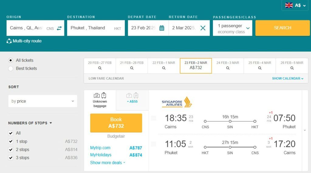 Singapore Airlines Flights From Australia To Phuket, Thailand For Only