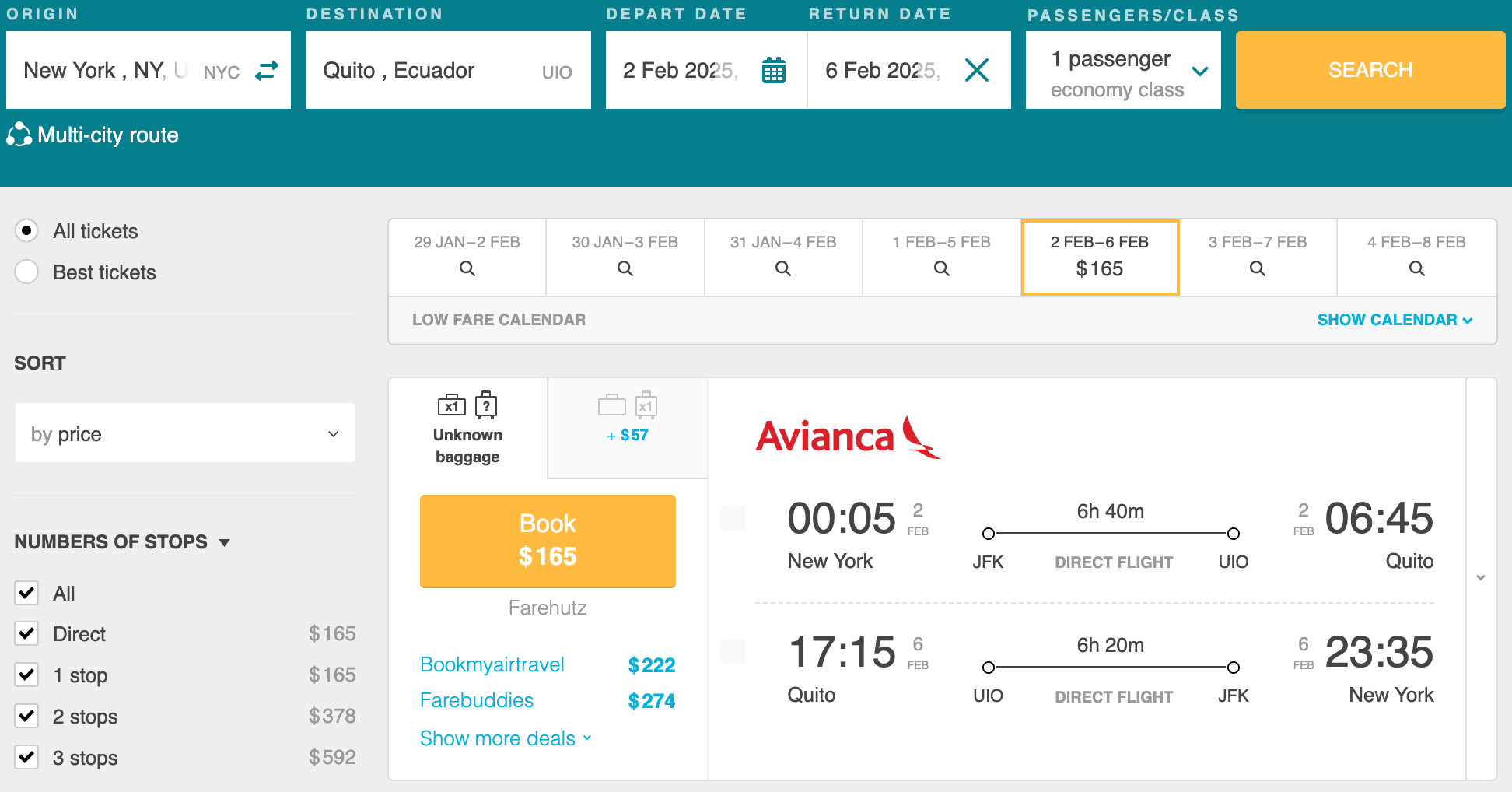 East Coast USA to Quito