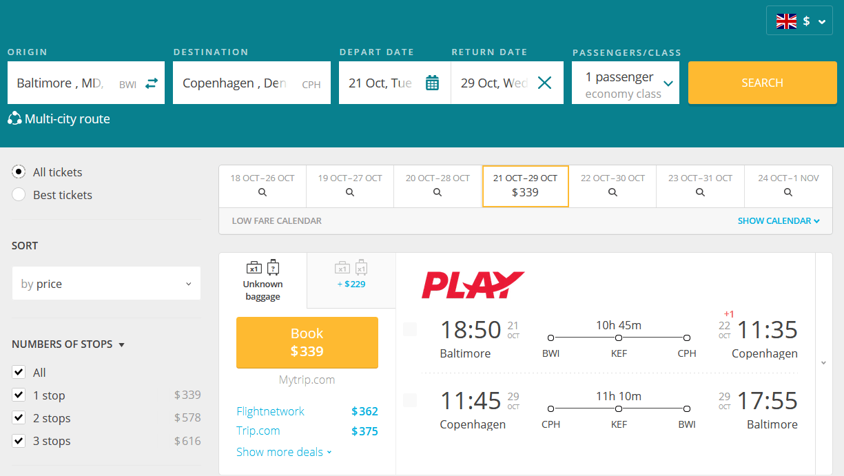 HOT! Cheap Flights From Baltimore To Denmark From Only US$ 339 (round