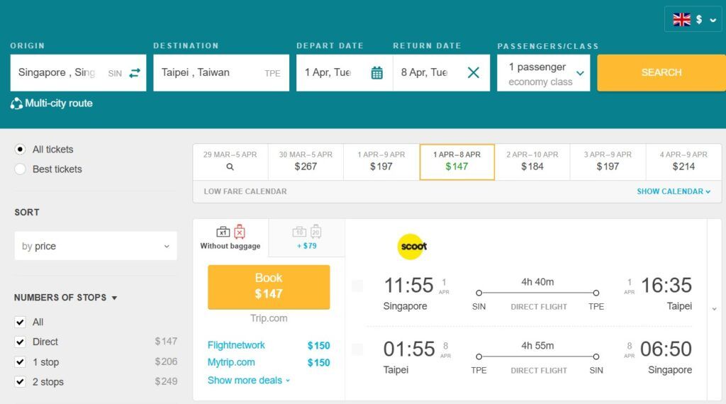 Cheap Flights From Singapore To Taipei, Taiwan For Only US$147 (round