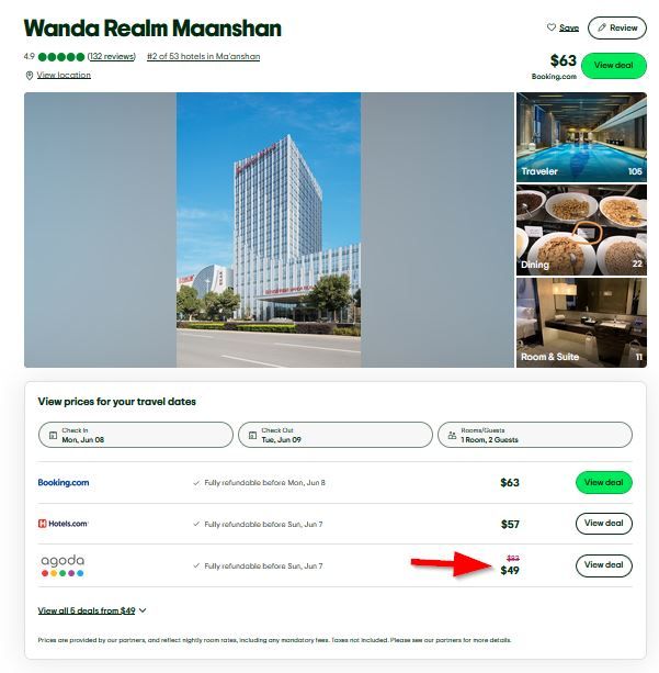 Yan’An, China: Luxury 5-star Maanshan Wanda Realm Hotel from only US$49 per room/night 1 2026 05 17 11 39 40 WANDA REALM MAANSHAN Prices Hotel Reviews China Anhui — Mozilla