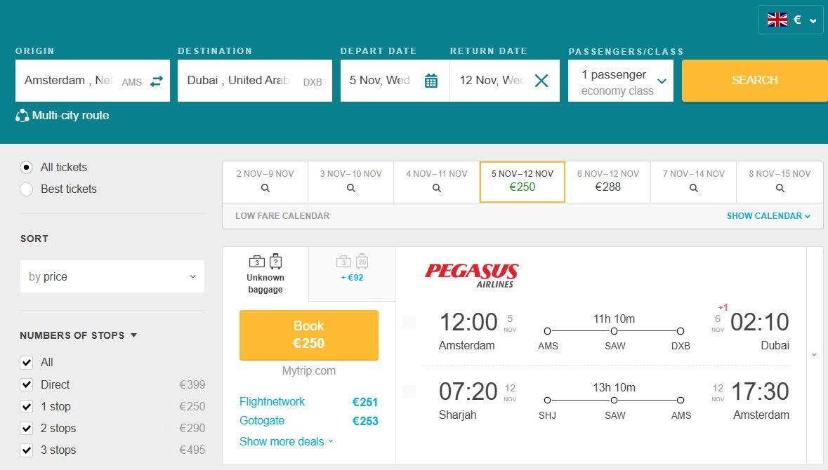 Fly from Amsterdam, Netherlands to Dubai, UAE for only €250 (round-trip) 1 AMS DXB