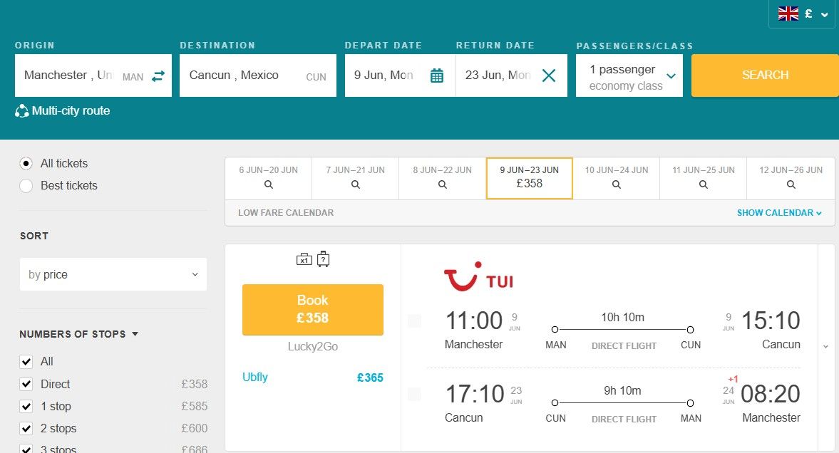 Cheap nonstop flights from Manchester, UK to Cancun, Mexico for only ยฃ358 (round-trip)! 40% OFF! 1 MAN CUN