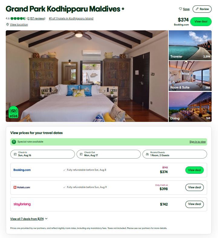 Maldives! Luxury 5* Over Water Villa for only US$374 per night / villa (Breakfast included) 35% Off! 4 2026 07 17 11 27 32 GRAND PARK KODHIPPARU MALDIVES Updated 2026 Prices Hotel Reviews Kodhipparu