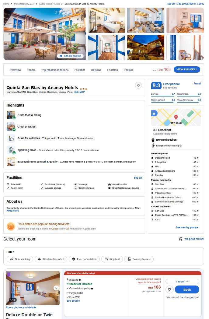 Cusco, Peru: Highly rated Quinta San Blas by Ananay Hotels from only $103 per night/room! 1 2026 09 29 21 57 34 Best Price on Quinta San Blas by Ananay Hotels in Cusco Reviews — Mozilla Fir