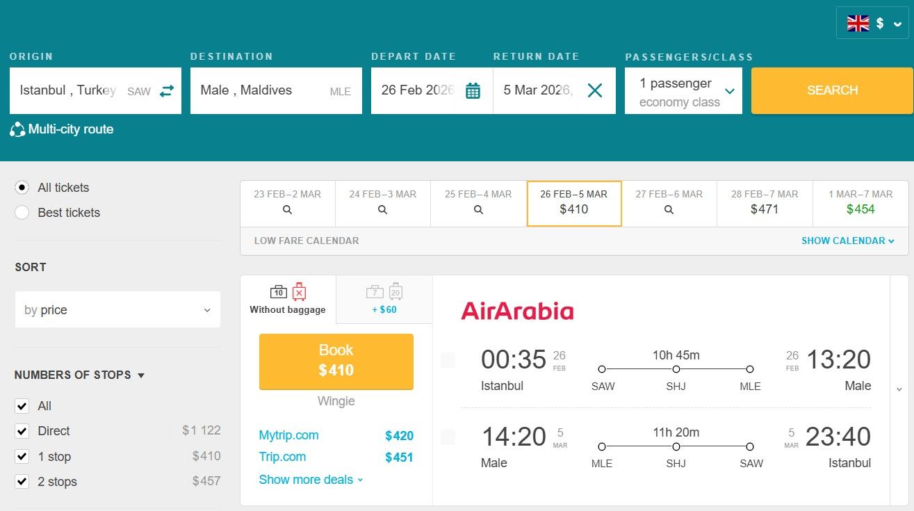 Cheap flights from Istanbul, Turkey to Male, Maldives for only US$ 410 (round-trip)! 1 SAW MLE