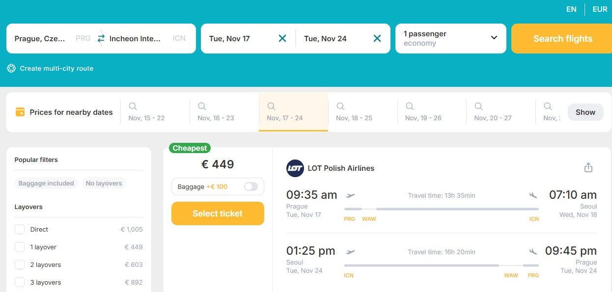 Cheap flights from Prague, Czech Republic to Seoul, South Korea for only € 449 (round-trip)! 1 prg icn 1