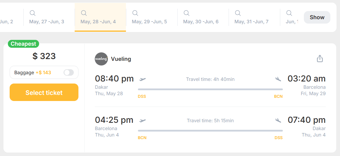 HOT!: Fly nonstop from Senegal to Spain from only US$323 (round-trip) 1 vueling