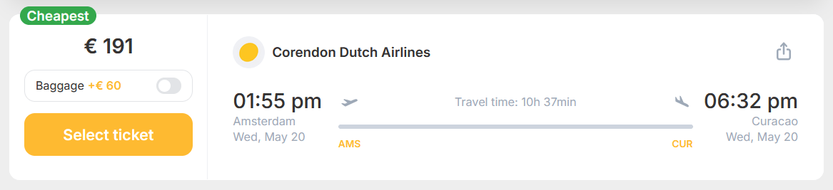 Hot! Fly NONSTOP from Netherlands to Curacao for just €191 (one way)- 45% OFF! 1 corendon dutch airlines