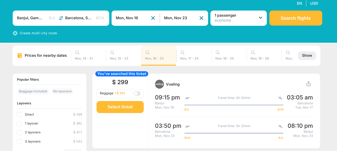 Hot Flight Deal: Fly nonstop from Gambia to Spain from only US$299 (round-trip) 43% OFF! 1 Screenshot 2026 05 21 16.35.07