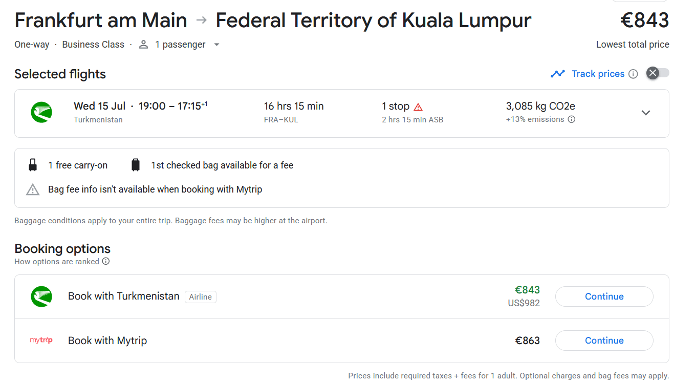 HOT SALE!!!! In BUSINESS CLASS from Germany to Malaysia from only € 843 (OW) 1 Turkmenistan 1 1