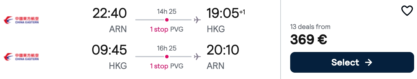 From Stockholm to Hong Kong from just €369 / SEK 4,070 (round-trip) 1 Screenshot 11 7 2026 21554 www.skyscanner.se