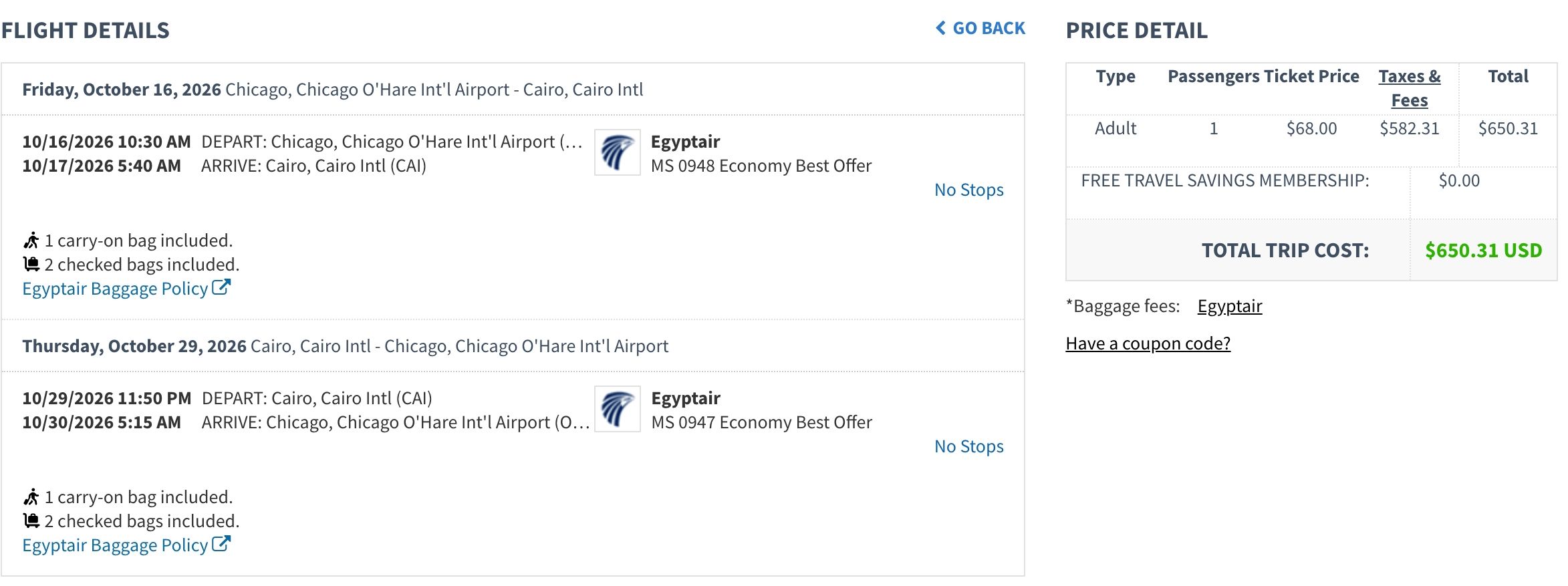 Direct Full-Service Flights from Chicago, USA to Cairo, Egypt from $651 (round-trip) 1 Screenshot 26 7 2026 8338 ss.smartfares.com