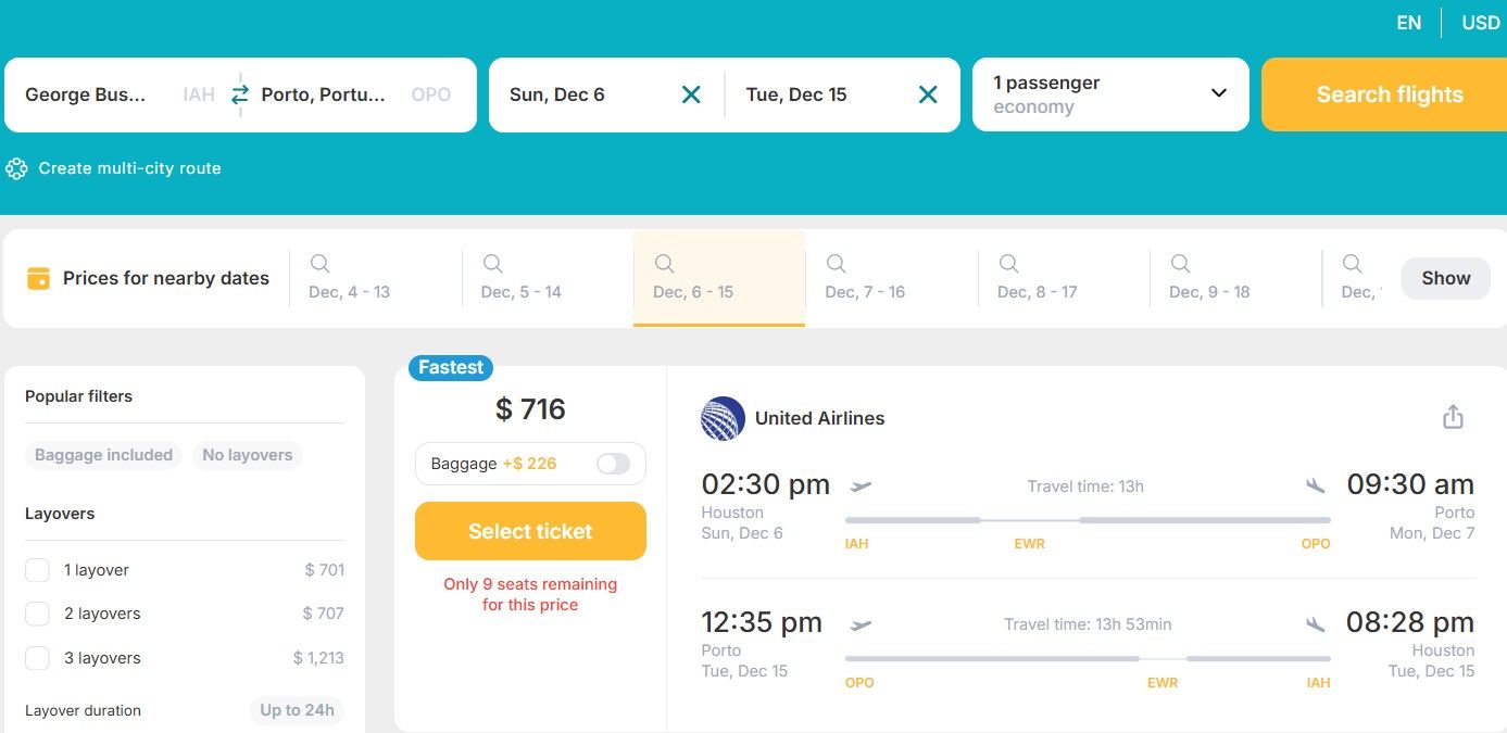 Cheap flights from Texas, USA to Porto, Portugal for only US$ 716 (round-trip)! 41% OFF! 1 iah opo