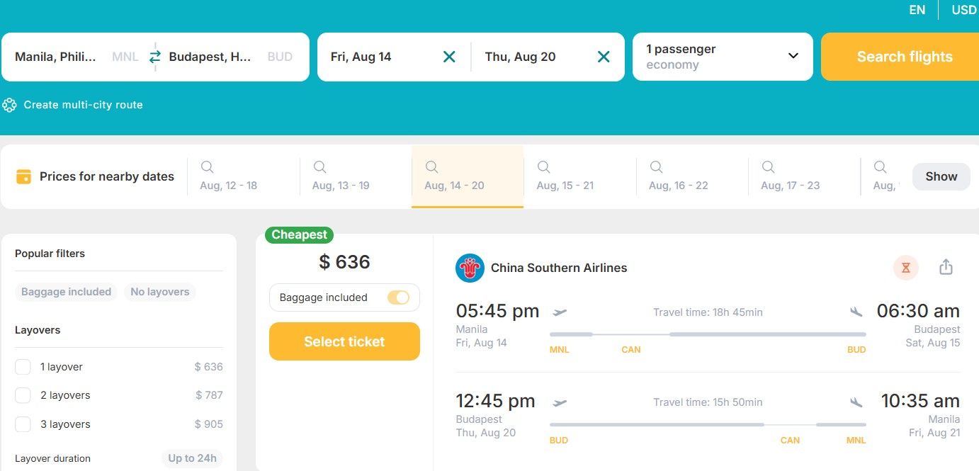 Cheap Flights from Manila, Philippines to Budapest, Hungary for only US$ โช636โฌ (round-trip)! 36% OFF! 1 mnl bud