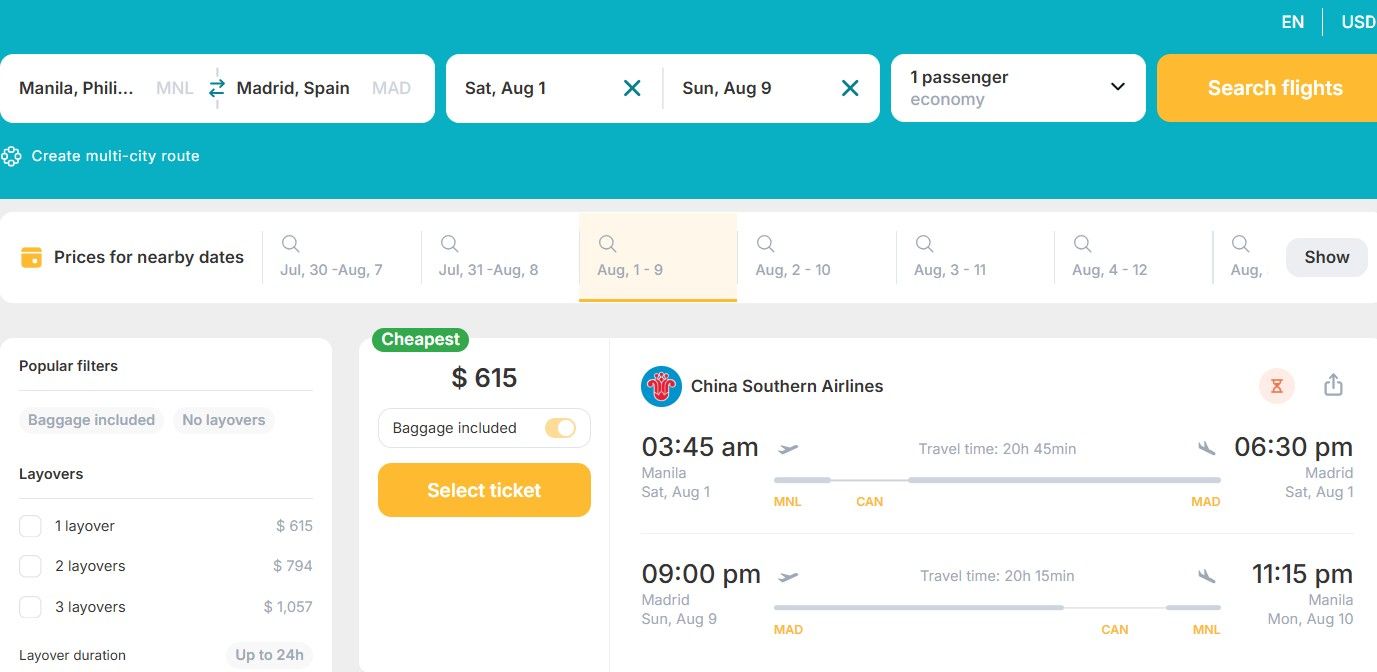 Cheap Flights from Manila, Philippines to Madrid, Spain for only US$ 615 (round-trip)! 32% OFF! 1 mnl mad