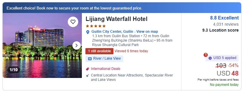 Guilin, China: Luxury 5-star Lijiang Waterfall Hotel Guilin from only US$ 48/ night / room (54% OFF)! 2 2026 10 18 06 40 53 Lijiang