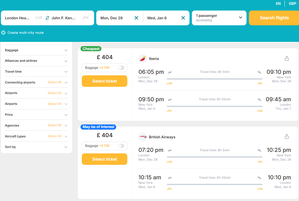 Cheap nonstop flights from London, UK to New York, USA for only £ 404 (round-trip)! 32% OFF! 1 lhr jfk