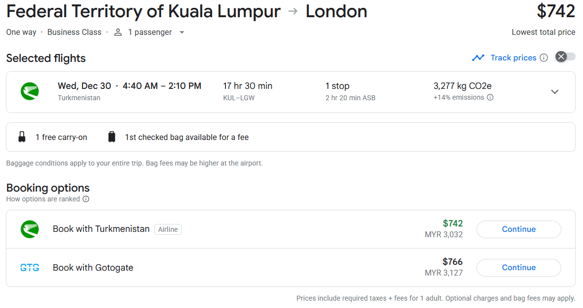 Hot! Fly in BUSINESS CLASS from Malaysia to the UK for just US$742 (ow) 1 turkmenistan